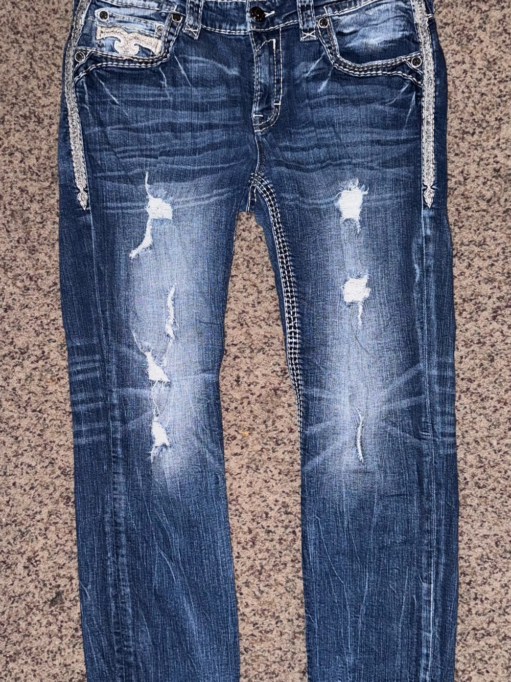 Distressed Men's Blue Denim Jeans